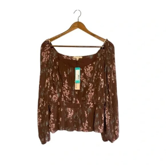 Stitch Fix Le Serein NWT Maroon Pink Pleated Floral Long Sleeve Blouse - Picture 2 of 7